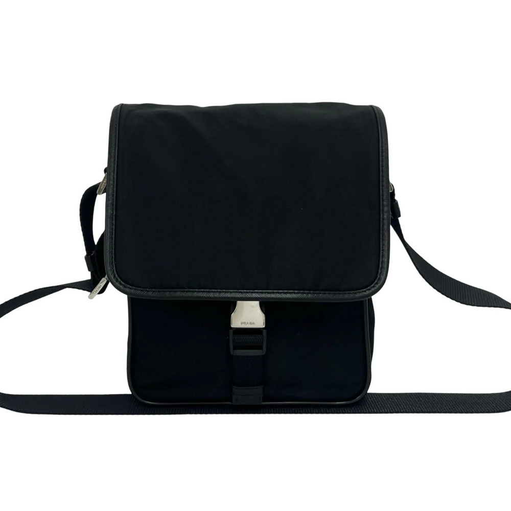 PRADA Black Leather Saffiano Shoulder Bag